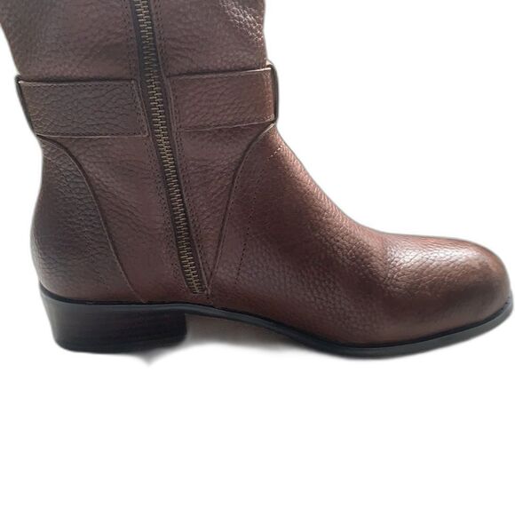 Lands' End Tall Boots Size Cognac Brown Pebbled Leather Riding Zip Size 7.5 Work - Picture 7 of 10